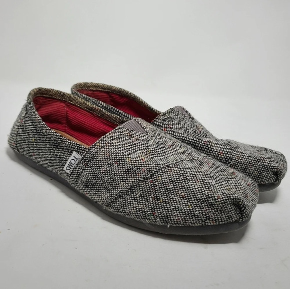 Toms Classic Silver Karsen Tweed Slip-On Shoes 7 - Picture 1 of 7